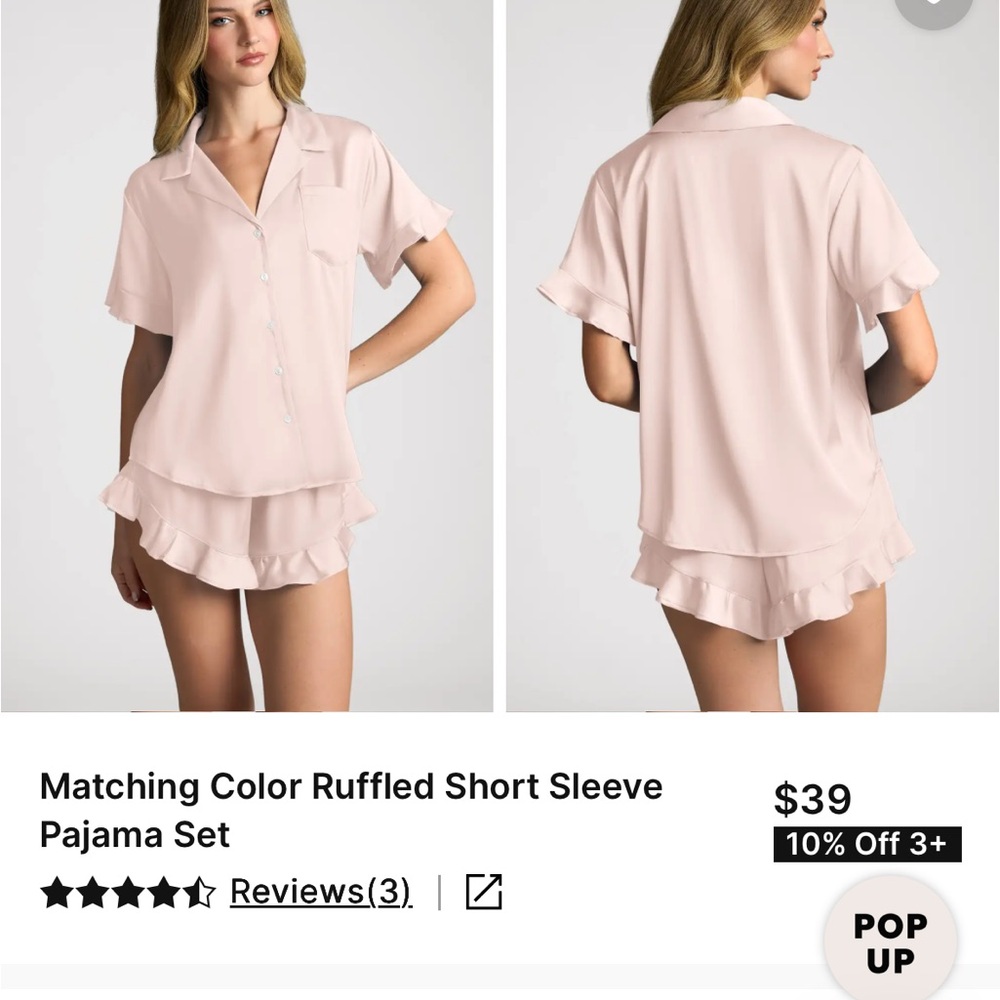 Azazie Matching blush pink Ruffled Short Sleeve Pajama Set